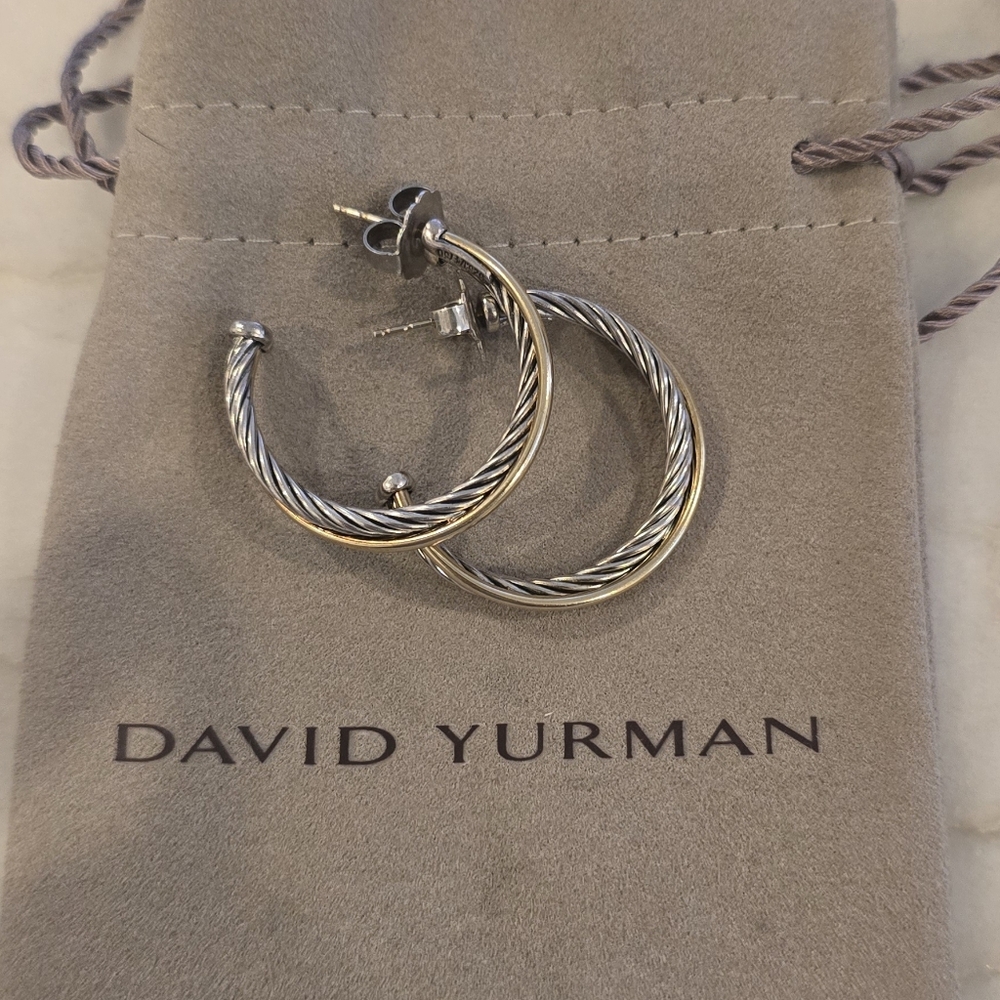 David Yurman Crossover  Silver Hoop Earrings